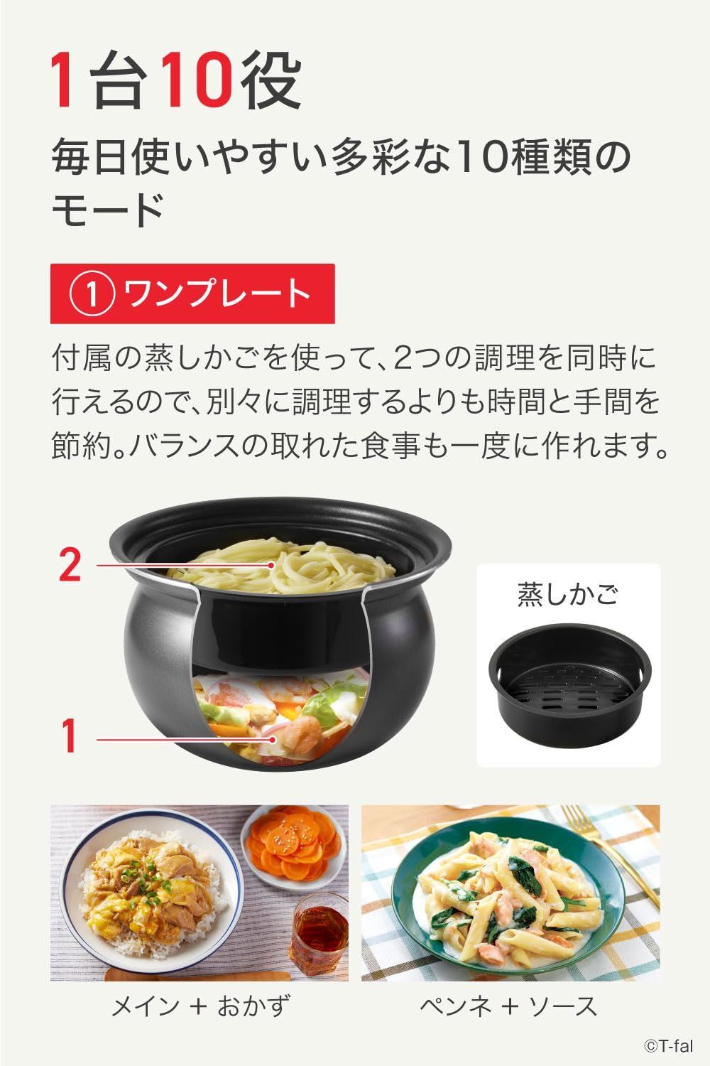 ミニサイズ ラクラ クッカー 圧力|無水|煮る|蒸す|炊飯|炒め ミニ 1台10役 自動調理 一人暮らし 時短 1人~2人用 レシピブック付き 2.3L ホワイト 電気圧力鍋 ティファール CY3401JP オンライン