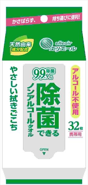 まとめ買い-36点セット エリエール除菌できるノンアルコールタオル携帯用３２枚 大王製紙 ウェットティッシュ