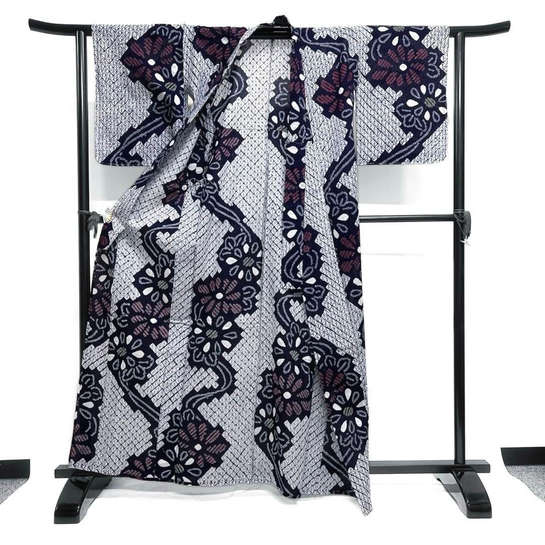 未着用 浴衣 有松鳴海絞り 花模様 藍色 着物 032a d - メルカリ