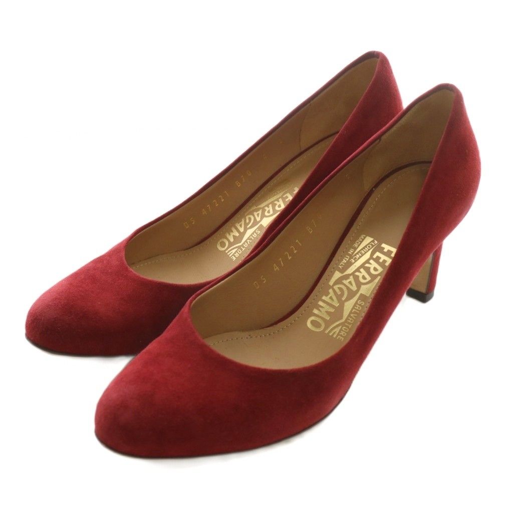 サルヴァトーレフェラガモ Salvatore Ferragamo パンプス スエード ラウンドトゥ ヒール 4 21.5cm 赤 レッド |XZ GY18