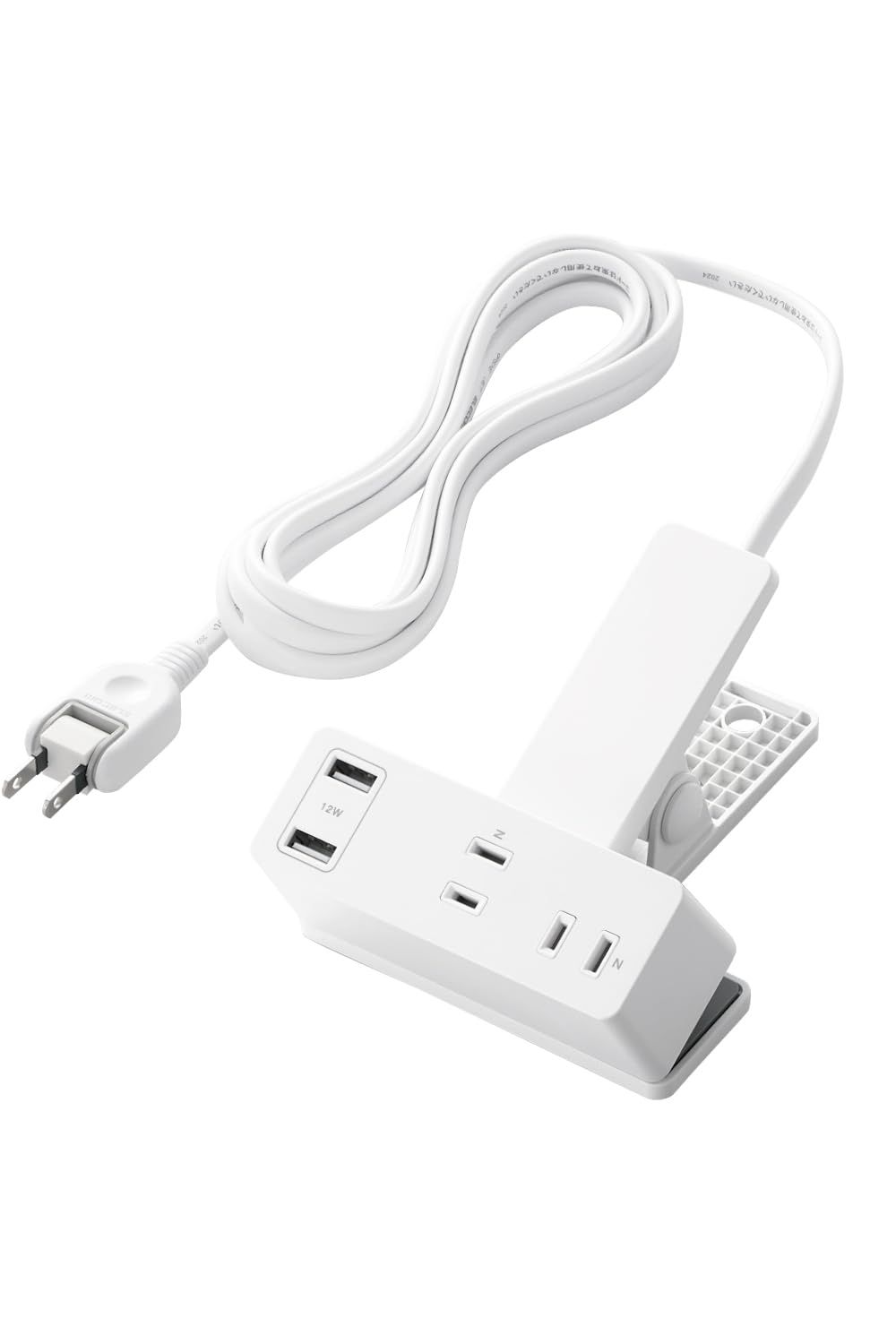 エレコム 電源タップ クリップ 2.5m [ 3個口 USB-A×2 ] 雷ガード 極性対応 吊り下げ ほこりシャッター付 スイングプラグ ホワイト T-U05-3225WH [ホワイト]