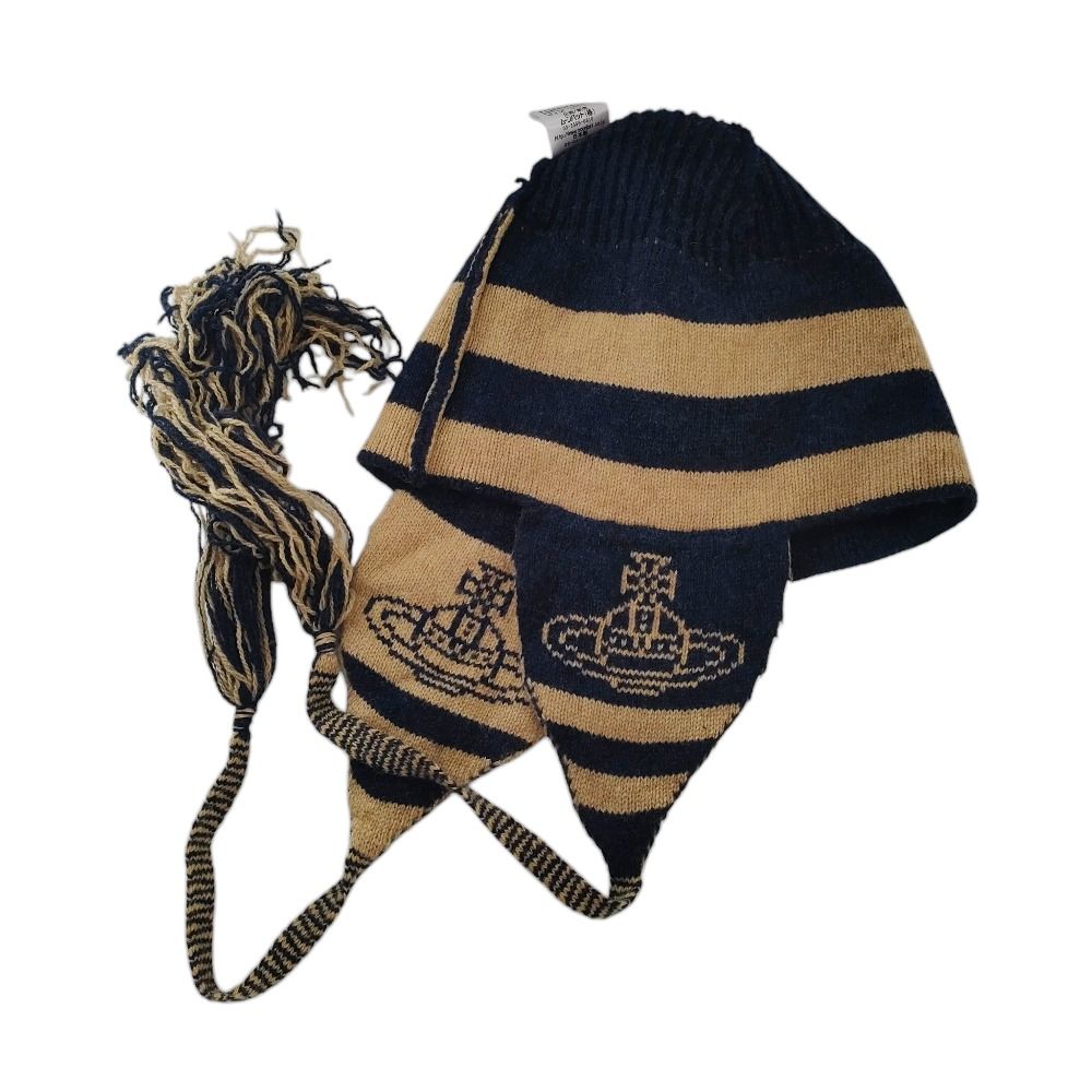 Vivienne Westwood 耳あて付き ボーダーニット帽 オーブ柄 vivienne westwood 耳当て付き オーブ ボーダー ニット帽