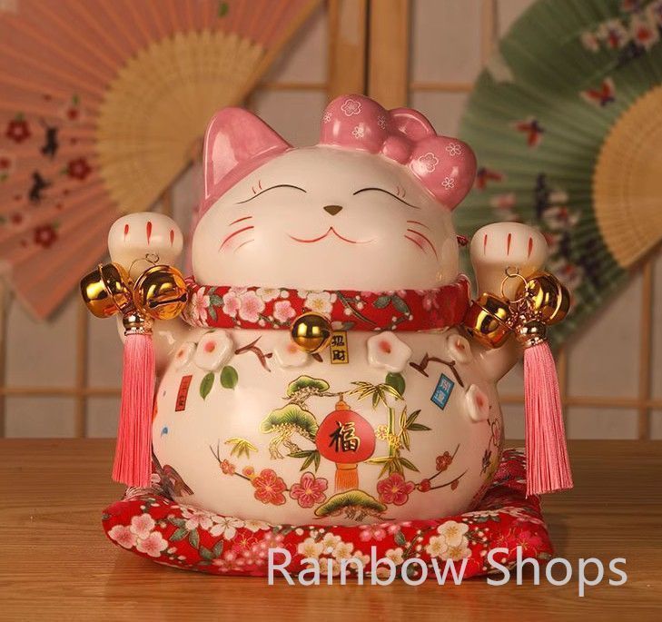期間限定セール。 ♥ 風水 置物 開運 玄関 風水グッズ 桃の花の猫 貯金箱 財運 健康 仕事 サイズ Bbasdh19 高品質！