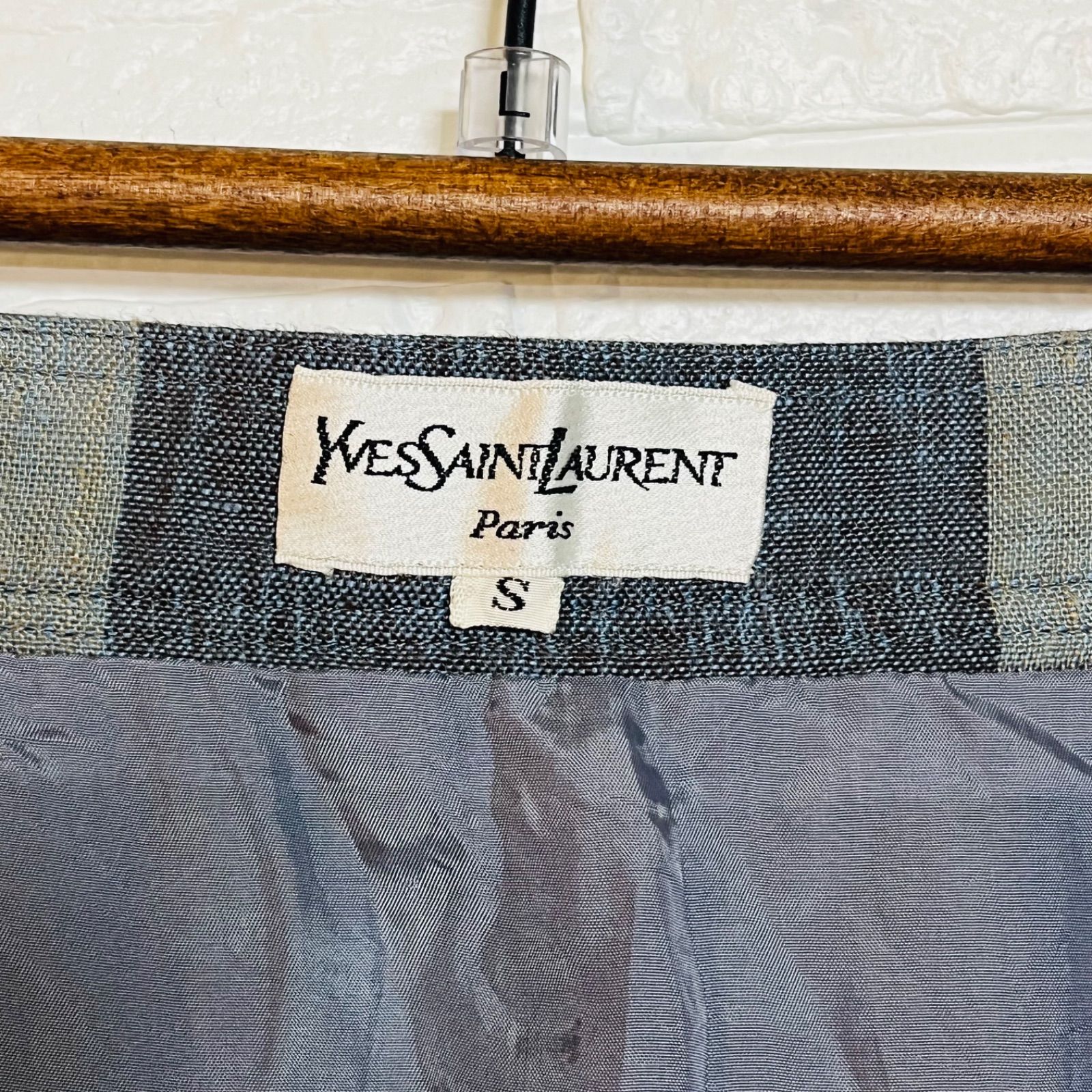 YVES SAINT LAURENT イヴサンローラン リネンスカート チェック フレア 