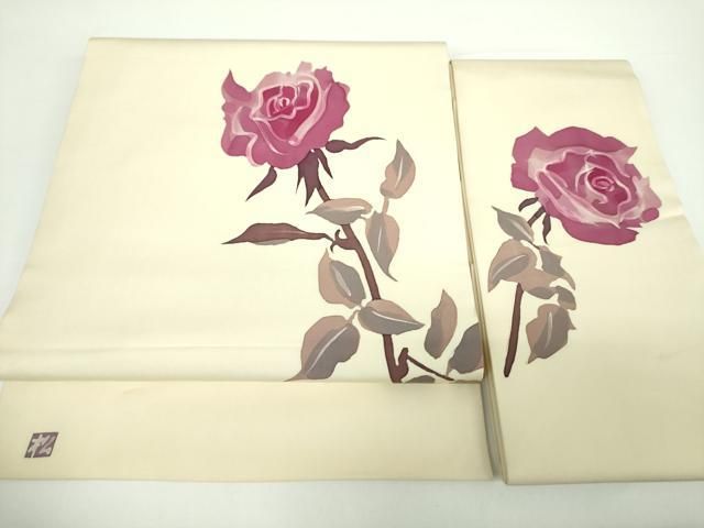 平和屋着物●塩瀬 つけ帯 作家物 ろうけつ染め 薔薇 正絹 DAAX4637ps