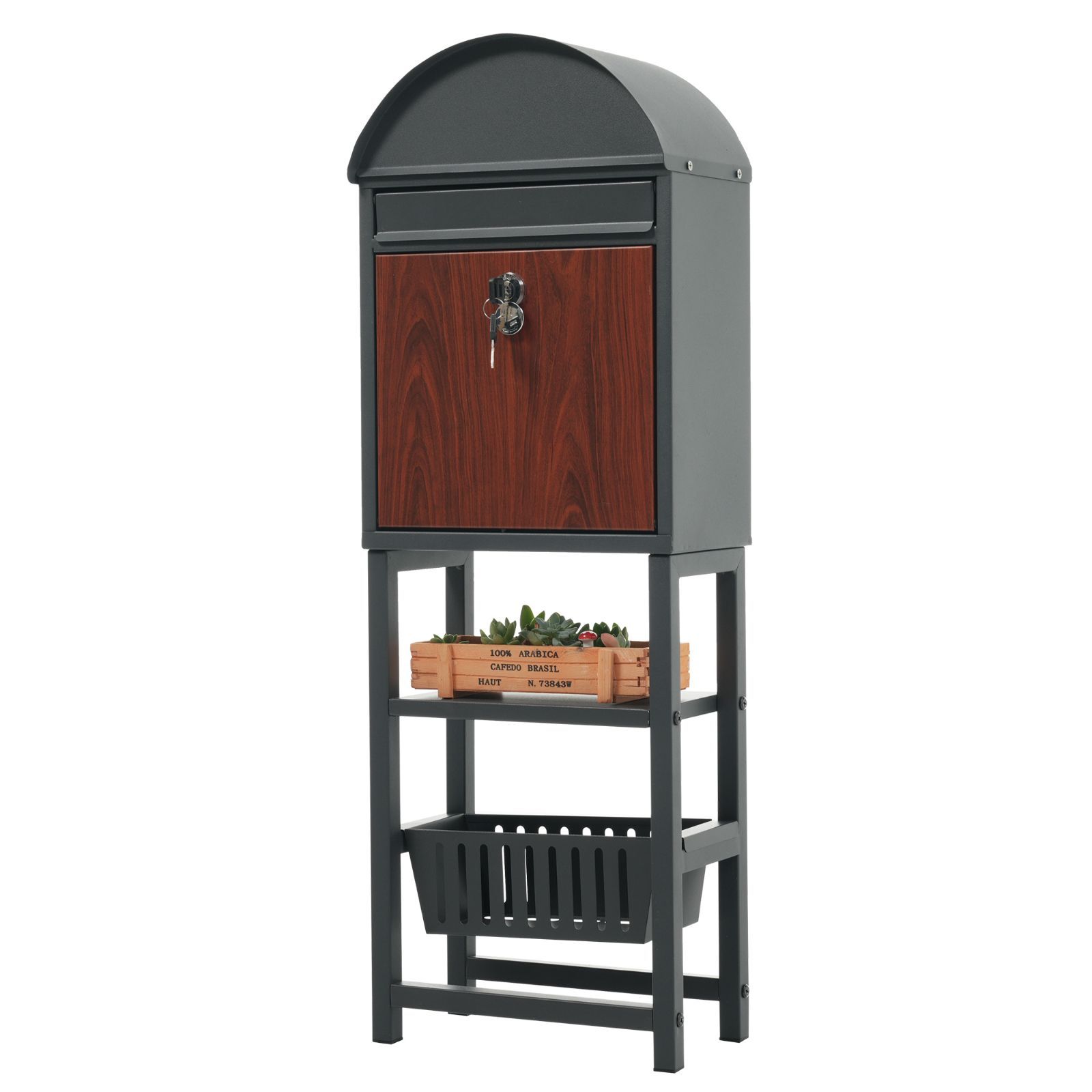 ポスト 宅配ボックス 置き型 スタンド かご付きポスト鍵付き メ一ル便·A4対応 ポスト 北欧 一戸建て用 スタンドポスト メールボックス A4対応 新聞受け