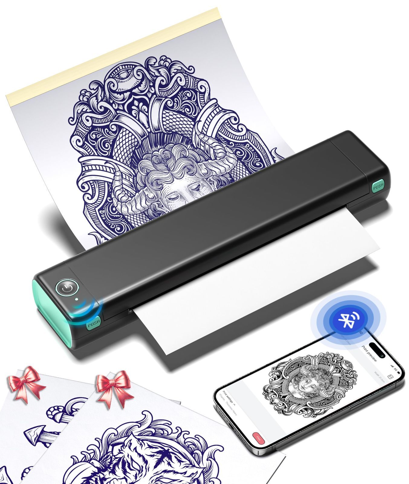 マシン 刺青 tattoo printer 転写機 machine タトゥーマシン サーマルタトゥーマシン モバイルプリンター プリンター 刺青コピー機  タトゥー タトゥーマシーンセットタトゥー転写紙10枚同梱 刺青 Tattoo Bluetooth接続 M0 - メルカリ