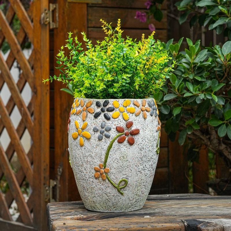 プランター 大きい 石 花模様 高強度酸化マグネシウム素材 鉢植え 植木鉢 フラワーポット ガーデニング 雑貨 ガーデン雑貨 ガーデンインテリア ガーデン インテリア 庭の装飾 お洒落 おしゃれ 8-14