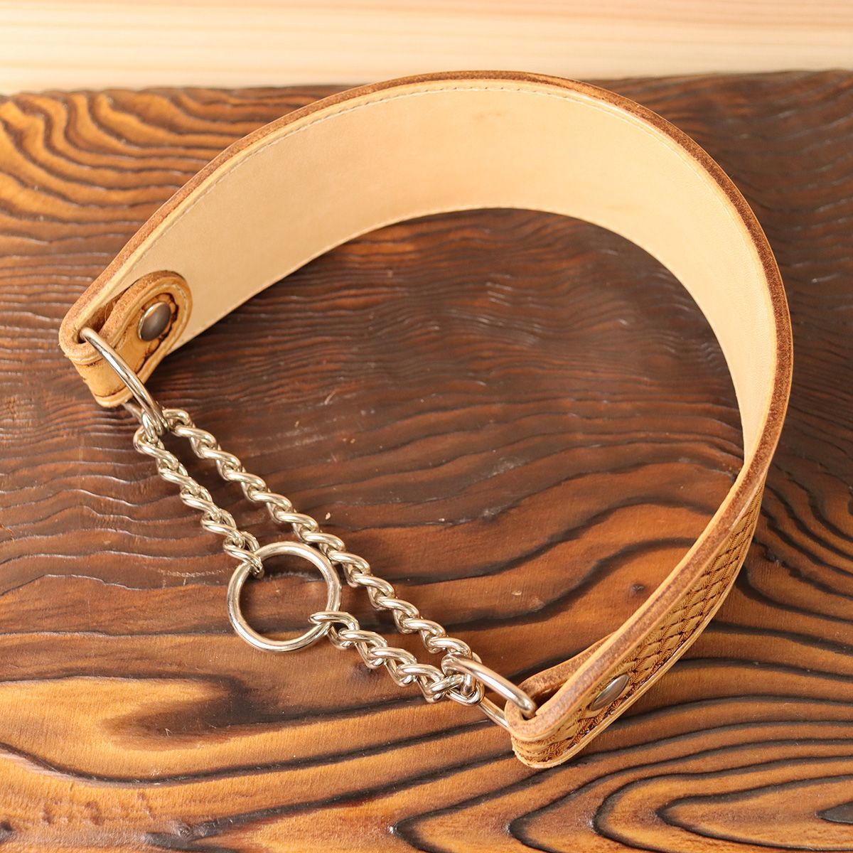 一点物 本革ハーフチョーク首輪（大型犬用）バスケット刻印レザー 幅