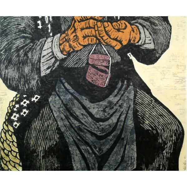 村上 暁人「海の年輪」木版画 限定サイン入 創作版画協会会長 棟方志功