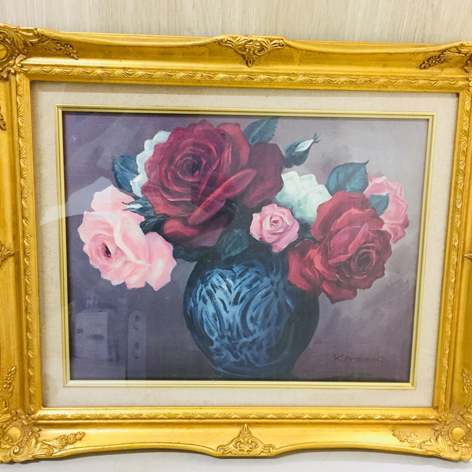 S【絵画】渡辺霊生 バラ 絵画 額縁付き インテリア アート - メルカリ