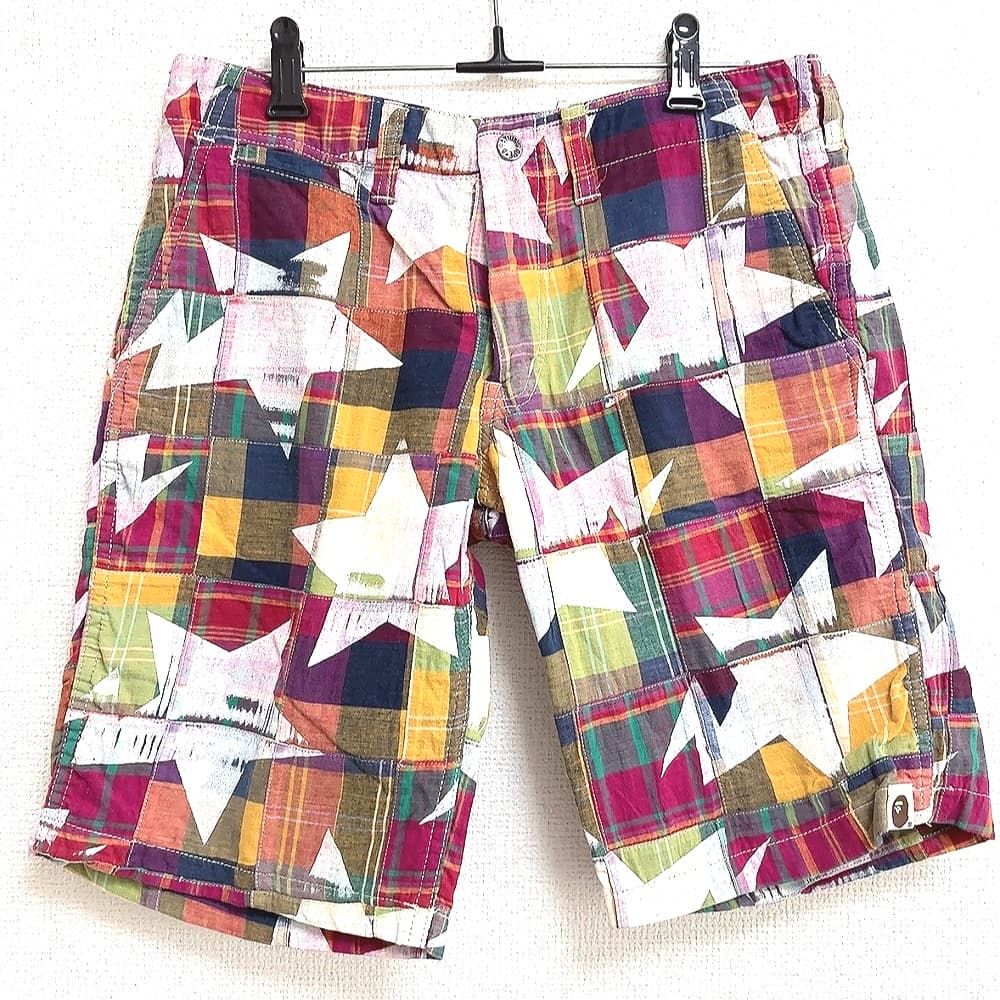 ア ベイシング エイプ A BATHING APE パンツ チェック 星 マルチカラー XSサイズ 879999