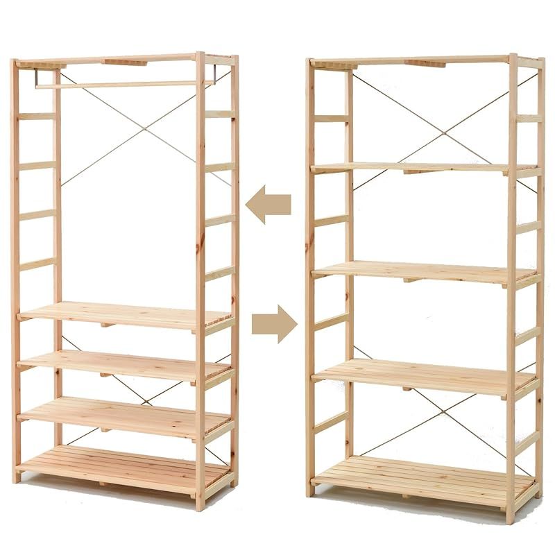 [山善] ハンガーラック ラック (2WAY) 頑丈 【全体耐荷重55kg】 木製 幅87×奥行40×高さ180cm 棚板可動 子供 かんたん組立 ナチュラル TRR-1890(NA) 1