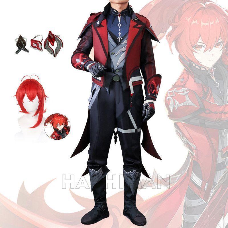 原神 ディルック Diluc Ragnvindr コスプレ衣装 ウィッグ付き カツラ 原神 げんしん ヒーロー コスプレ衣装 コスチューム ハロウィン クリスマス 制服 大人 子供 cosplay イベント