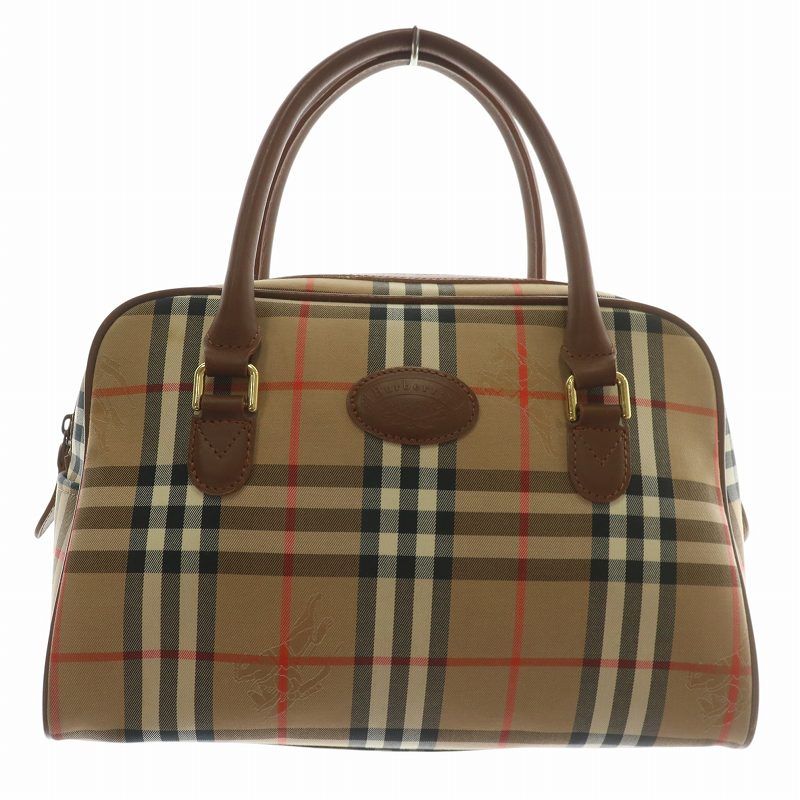 バーバリーズ Burberrys ボストンバッグ ハンド ミニ キャンバス レザー ノバチェック ロゴ 茶色 ブラウン |XZ GY17