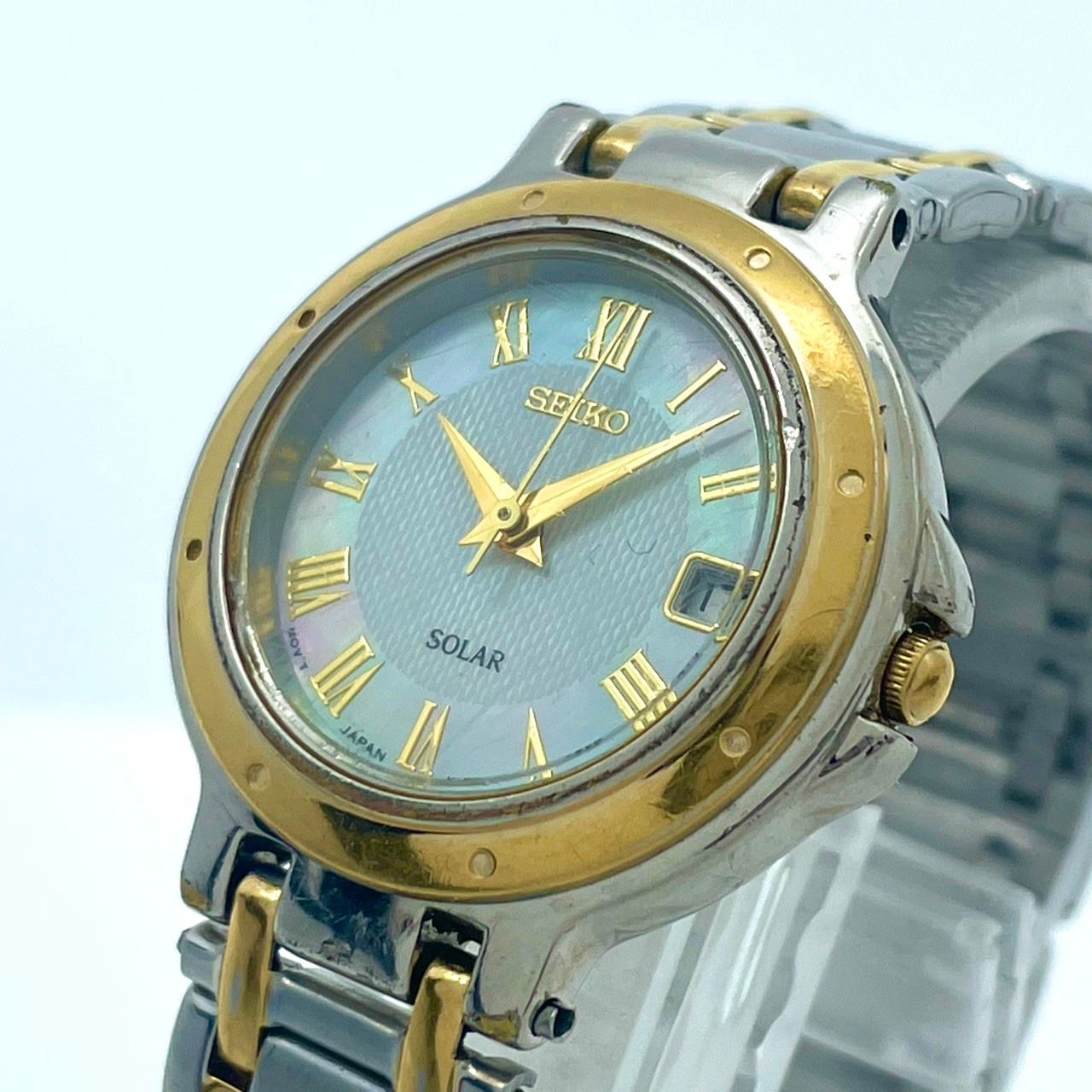 稼働/美品】セイコー 腕時計 V182-0020 ソーラー レディースウォッチ  