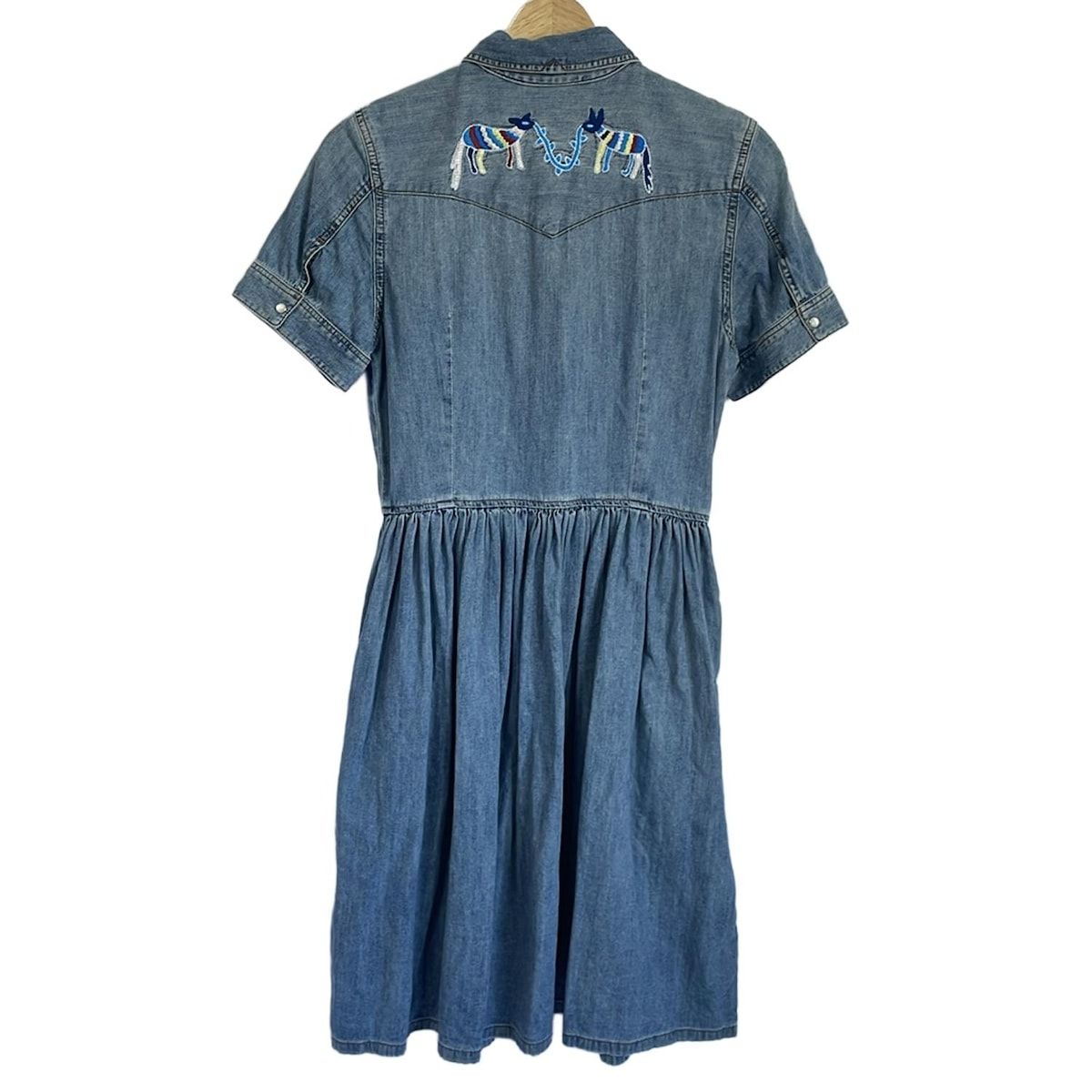 ディーゼル ワンピース サイズXS レディース - ブルー×イエロー×マルチ レギュラー 半袖 ロング デニム 刺繍 シャツワンピ