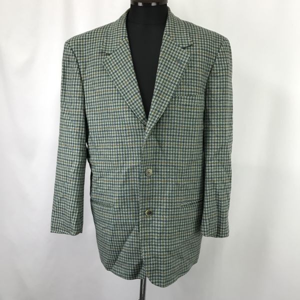 80s-90s Vintage SHARIVE ANGIOLO MILIOTTI テーラードジャケット ブレザー A6 メンズL-XL チェック柄 緑 Coat Jumper sBH937