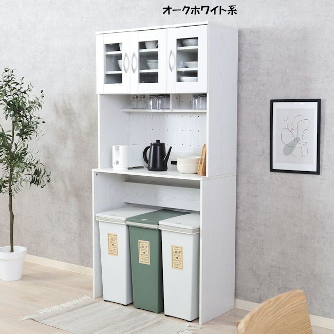 鏡面メラミン仕様 食器棚幅90cm キャビネット カップボード（683） 鏡面メラミン仕様 食器棚幅90cm キャビネット カップボード（683