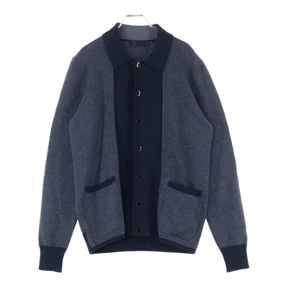 Alexander McQueen アレキサンダーマックイーン 切り替えデザイン ゴールドボタン ニット シャツジャケット グレー|ダークネイビー 340646 Q1RJA