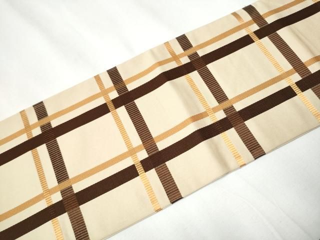 平和屋着物○本場筑前博多織 九寸名古屋帯 格子柄 正絹 逸品