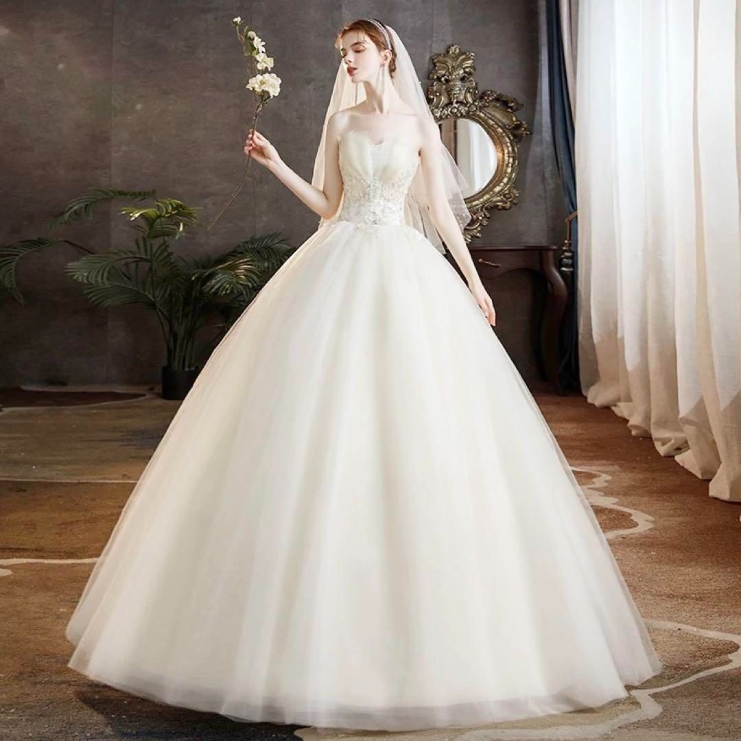 【プリンセスライン】ウェディングドレス チューブトップ 結婚式 前撮り 新品未使用 【プリンセスライン】ウェディングドレス チューブ