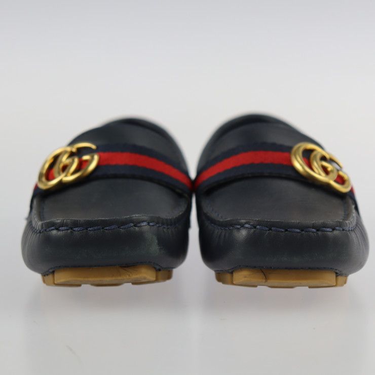 GUCCI グッチ ローファー 501039 レザー ネイビー ゴールド金具 GG