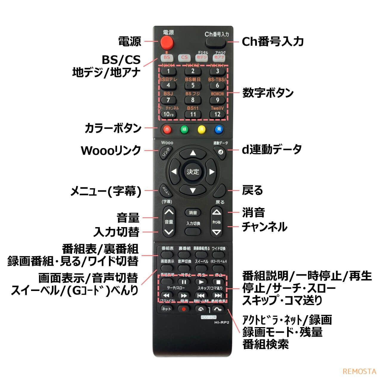 日立 Wooo テレビ 代用 リモコン C-RP8 C-RP2 C-RS4 - メルカリ