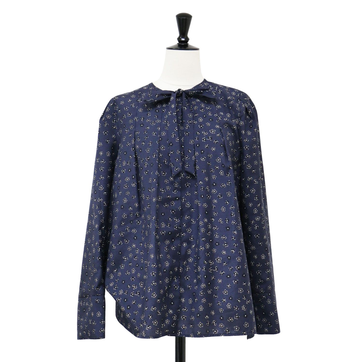 美品✨ボールジィ 23SS フラワープリント　五分袖丈ブラウス　紺　36 9号 美品】Ballsey ボールジー ブラウス ネイビー系 紺 サイズ:36(9号
