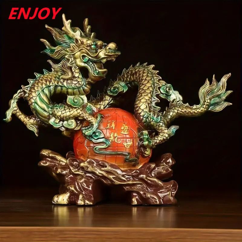 発売中 龍 ドラゴン 竜 樹脂 グリーン オレンジ 緑 置物 オブジェ 金運 仕事運 健康運 伝統的 高品質 気高い風水 開運 縁起 干支 中国 精密彫刻 玄関 寝室 方角 店舗