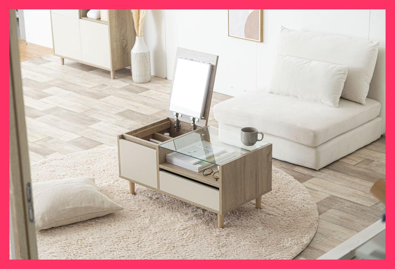 Erin ディスプレイ収納付きドレッサーテーブル 木目とホワイトのバイ  