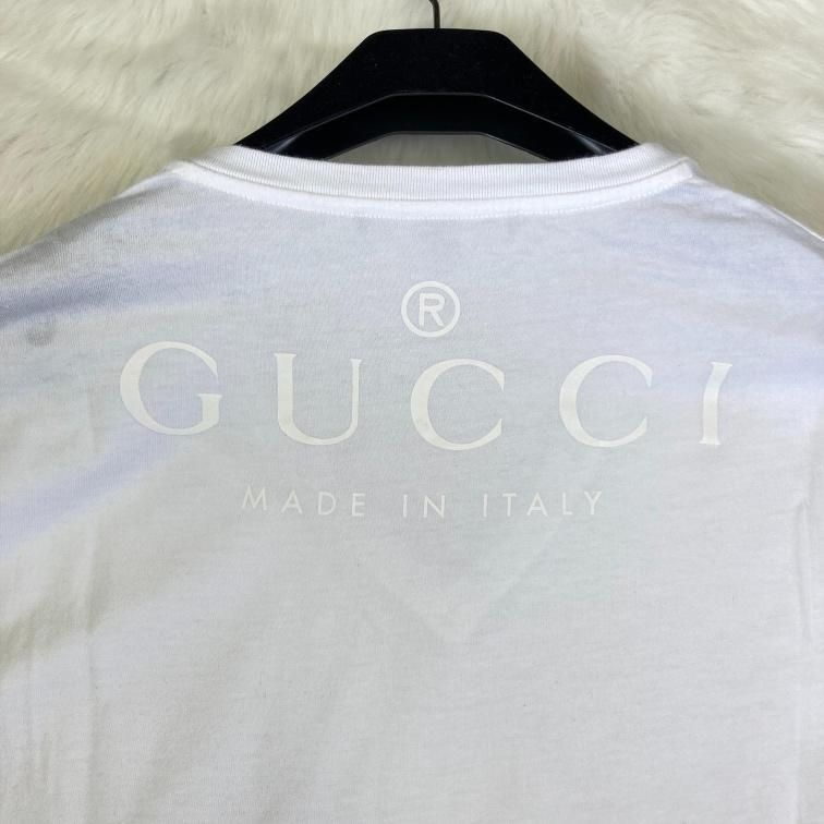 GUCCI グッチ バックロゴプリント Vネック Tシャツ ホワイト M 