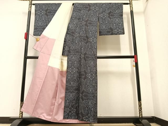 【大型本】絣　本 平和屋着物○本場大島紬 一元絣 間道 正絹 逸品 AAAZ3005np