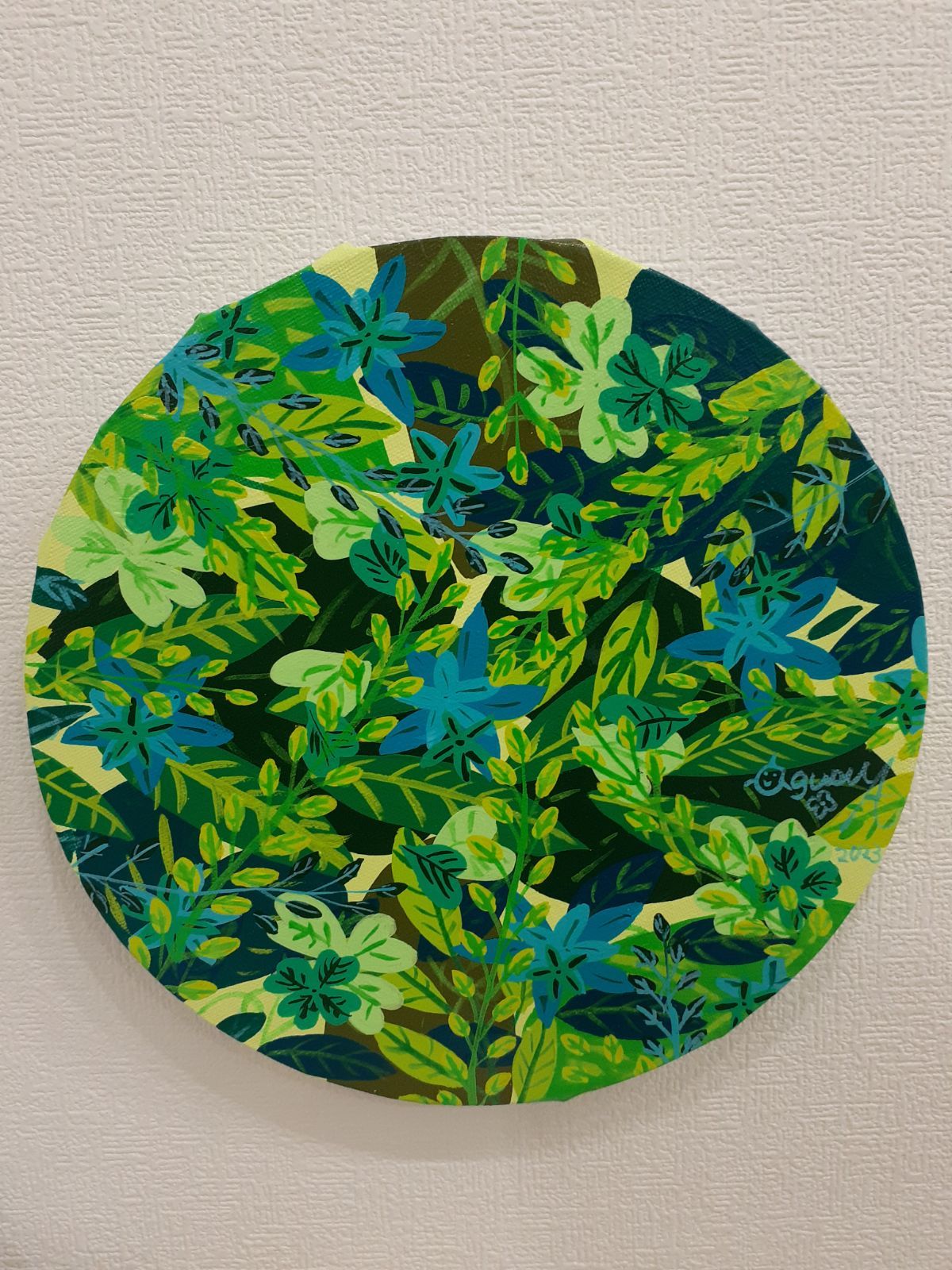 ハート型 青い花だらけのハートの作品 画家 小楠アキコ作品 40×40cm