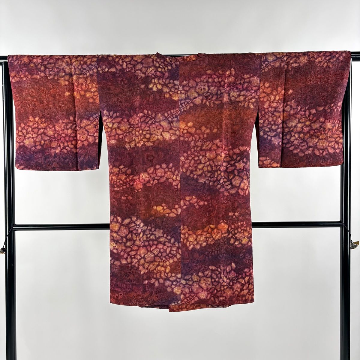 道行 身丈98cm 裄丈65cm M 和装コート 角衿 辻が花柄 ぼかし えんじ色 正絹