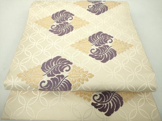 着物ふぁんた■俵屋　人間国宝　喜多川平朗　有職織物　唐織　鶏頭花菱　逸品　最高級名古屋帯 y4517 平和屋着物○俵屋 人間国宝 喜多川平朗 有職織物 九寸開き名古屋