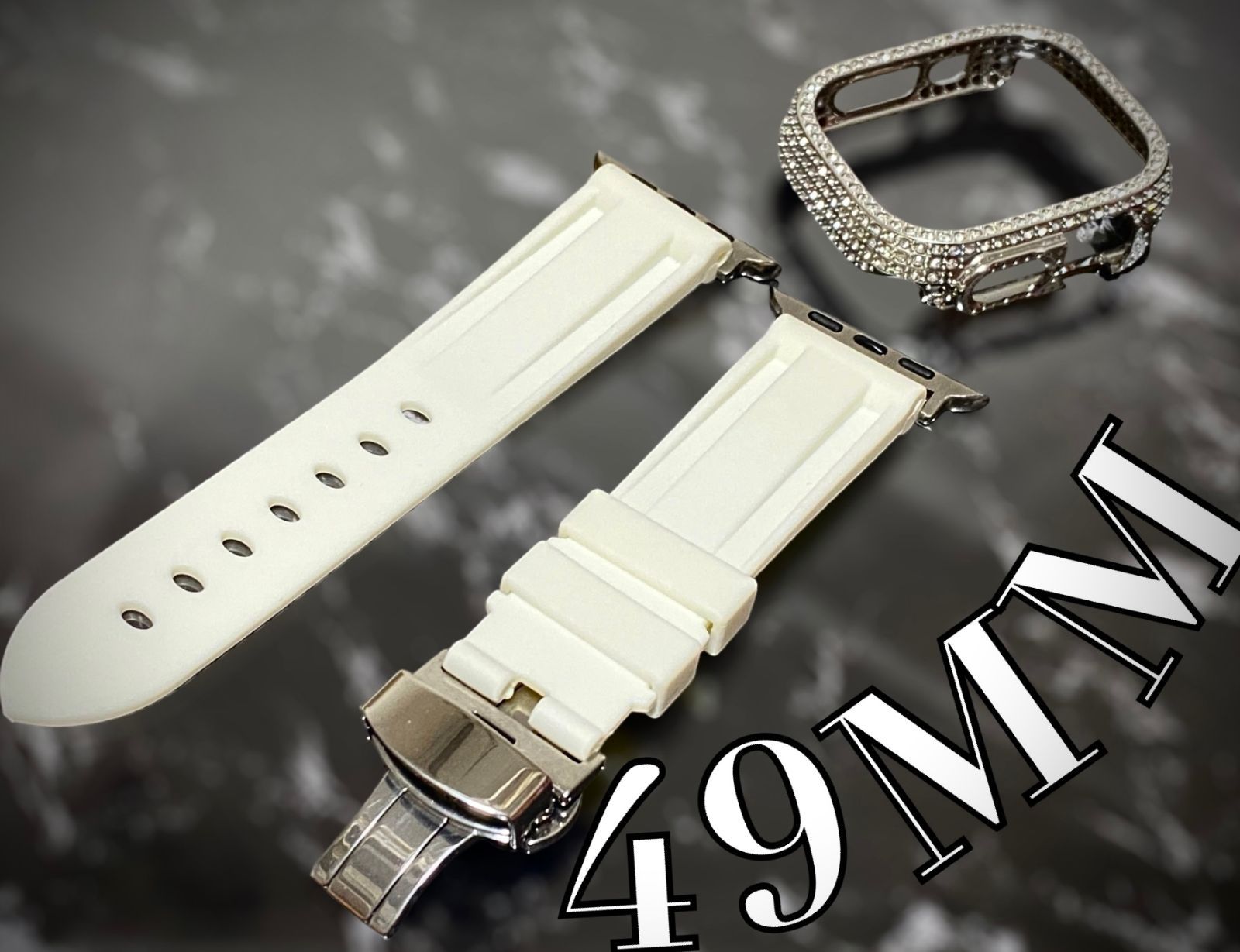 シルバー イエロー ultra用 49mm アップルウォッチ ケースカバーApple Watch. Dラバーベルト ラバーバンド キラキラカバー ケース