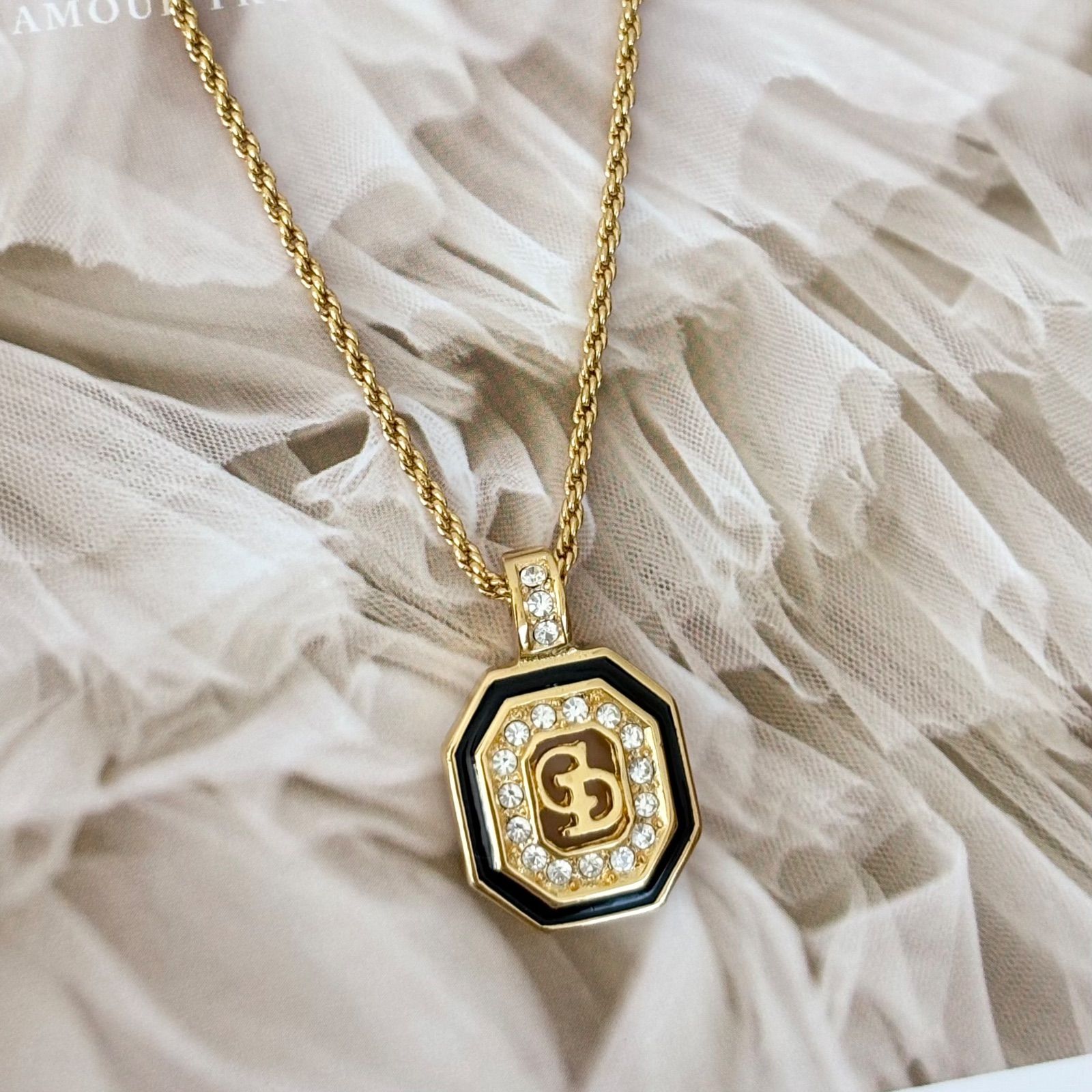 極美品】クリスチャンディオール ネックレス CDロゴ ラインストーン GP