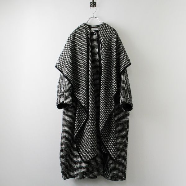 CLANE クラネ MIX HOUNDSTOOTH CAPE COAT 1/ブラック ハウンドトゥース