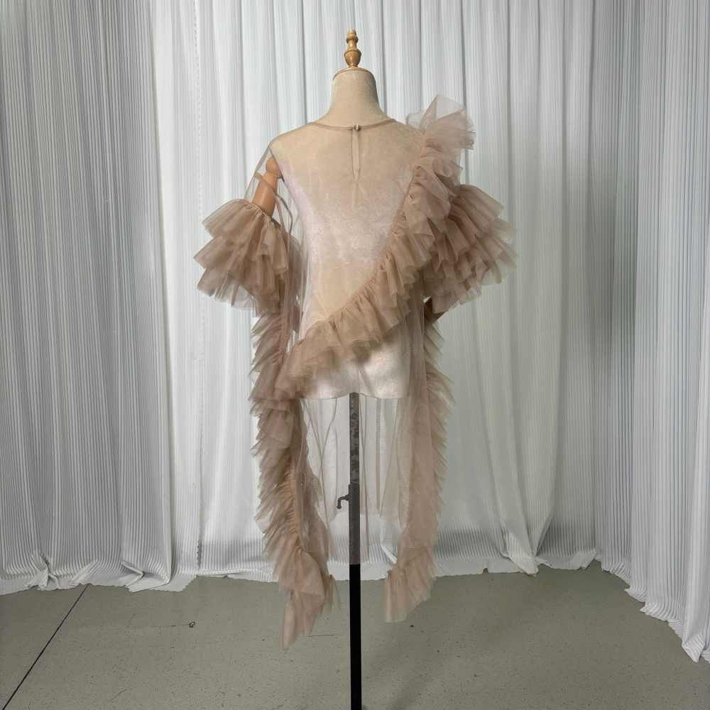 トップス カーキ色 デザイン感 色直し ソフトチュール ??な 前撮り 二次会 抜群のおしゃれ見え