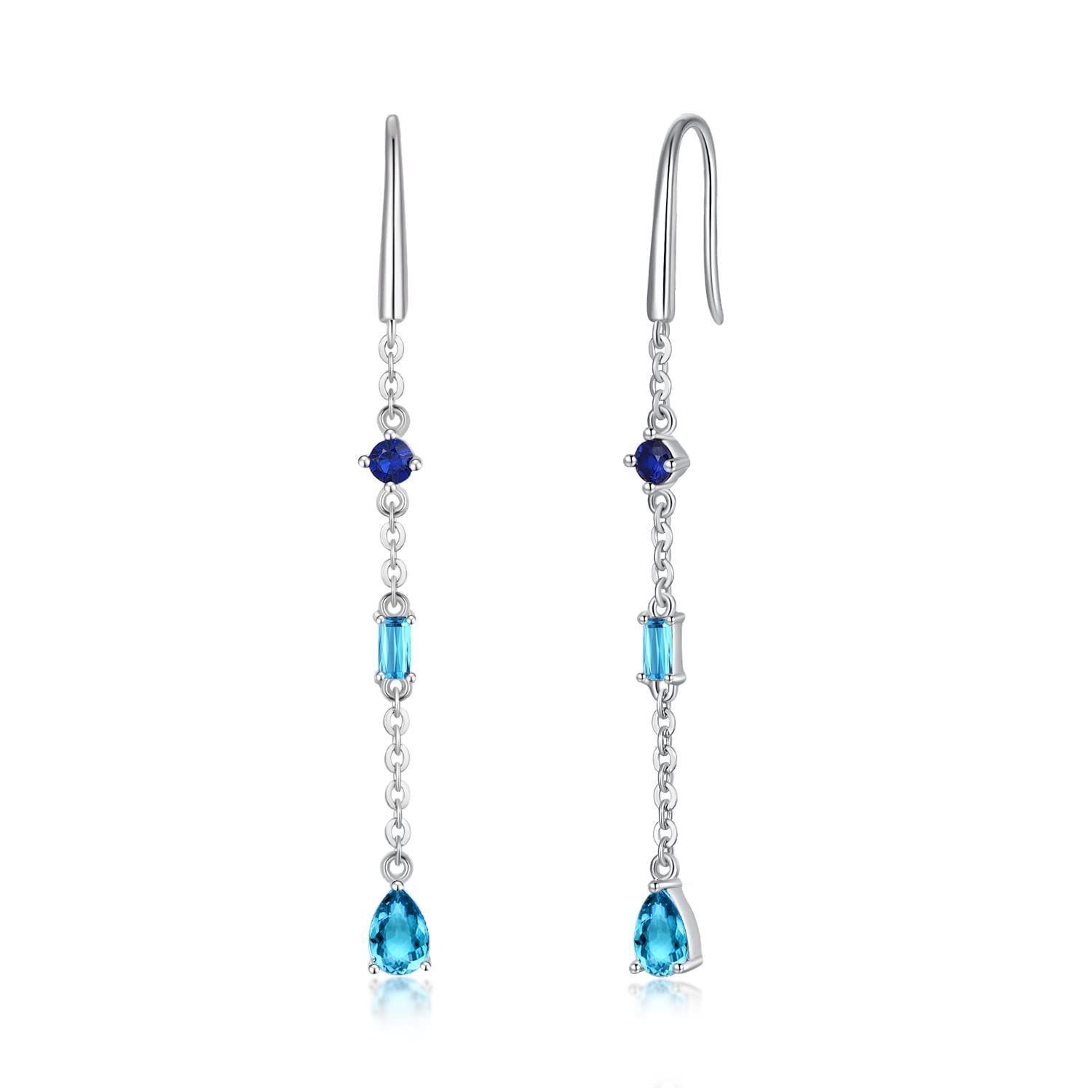【新着商品】ジルコニア 彼女 ブルー ロングピアス 金属アレルギー対応 記念日 揺れる「空と海の水色」シルバー925 人気 レディース 通勤 フックピアス bird Free