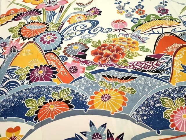 平和屋着物●本場琉球紅型　振袖　飛鳥草花文　正絹　逸品　CAAY3092vf 平和屋着物○本場琉球紅型 振袖 飛鳥草花文 正絹 逸品 CAAY3092vf 平和