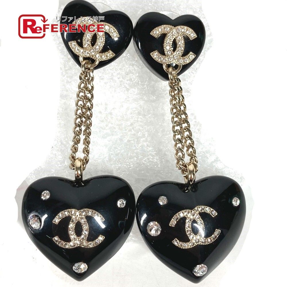 CHANEL シャネル ピアス 2連ハート CC ココマーク チェーン 
