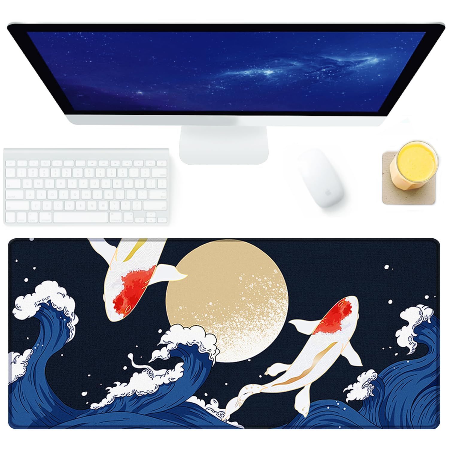 【残りわずか】Benvo マウスパッド 超大型 ゲーミング マウスパッド 90*40cm キーボードパッド 滑り止めゴム底 滑り止め マウス対応 耐洗い表面 快適操作性 鯉
