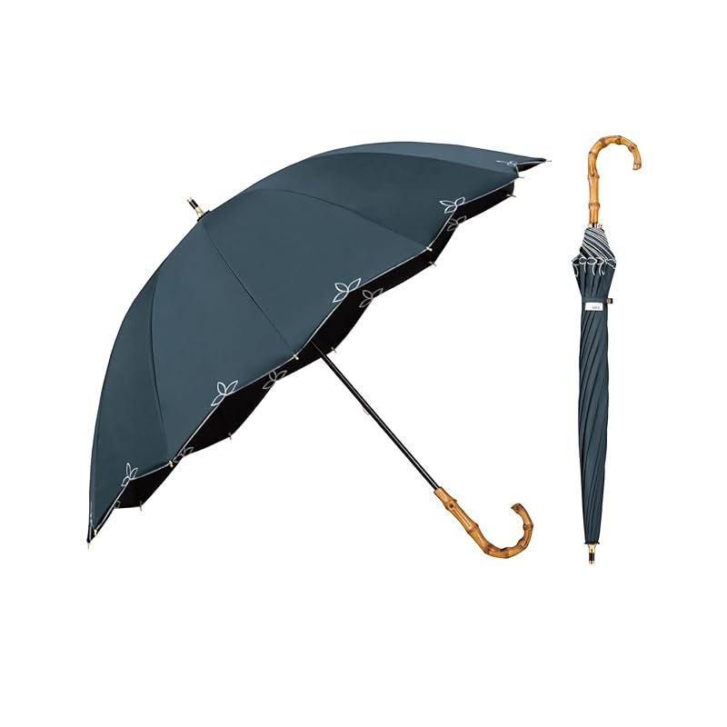 Wpc. 最強の日傘 UVO ウーボ 長傘 12K 刺繍スカラップ ブルーグレー 遮光率＆UVカット率 |UPF50＋|遮熱|晴雨兼用 親骨55cm レディース 女性 バンブー 持ち手 おしゃれ 可愛い カジュアル 丈夫 UVO12K-23 1