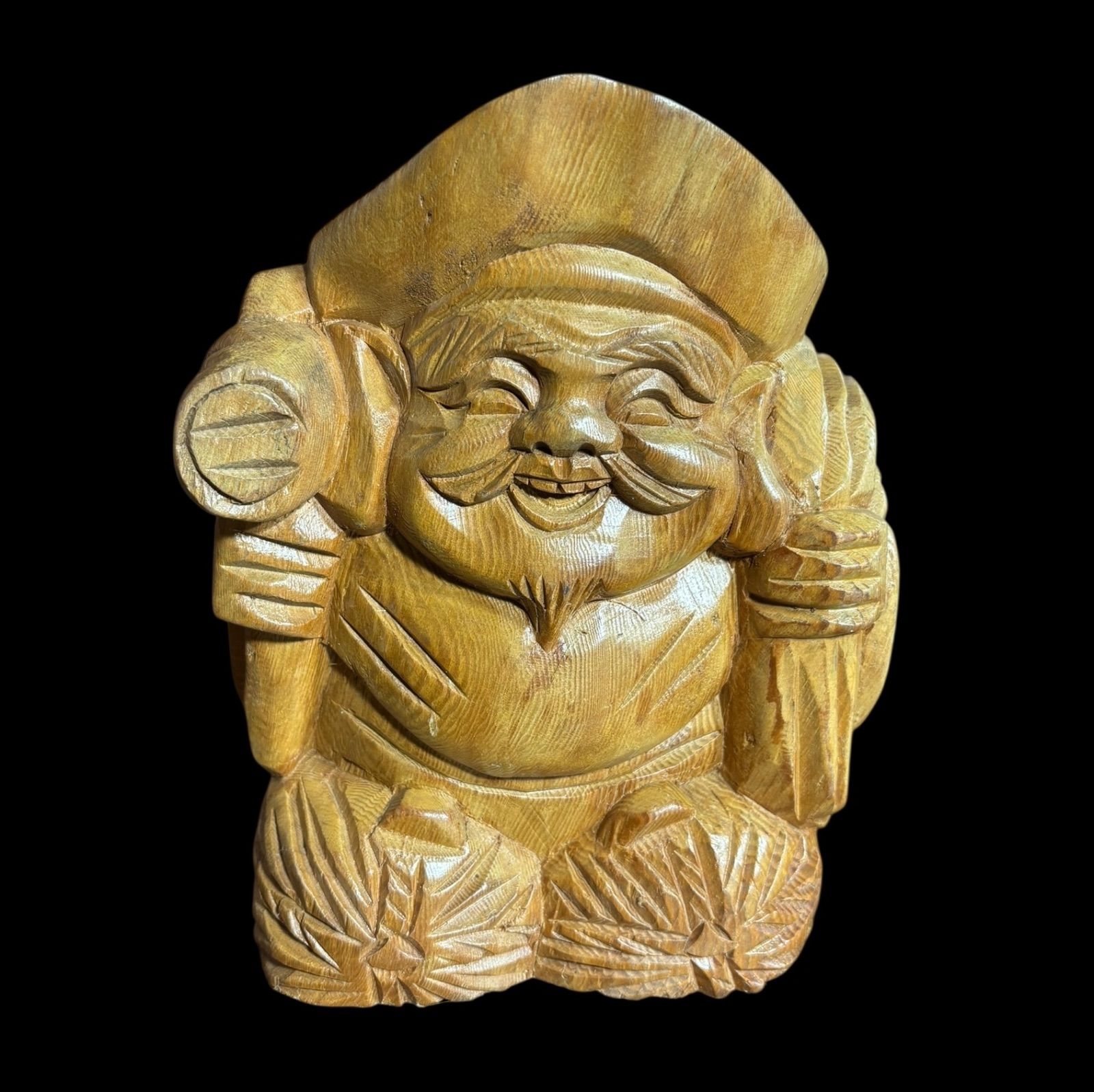 木彫 大黒天像 仏像 東洋彫刻 仏教美術 七福神 縁起物 置物 高さ54㎝ 木彫り 大黒天 七福神 木製 大黒様 開運 縁起物 彫刻 仏像 古