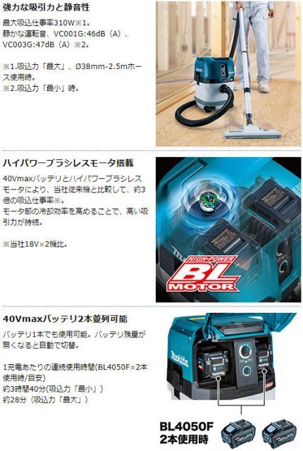 マキタ 正規店 充電式 集じん機 VC003GZ 40Vmax 15L 乾湿両用 コードレス 掃除機 クリーナー 水 粉塵 DIY 後片付け 掃除