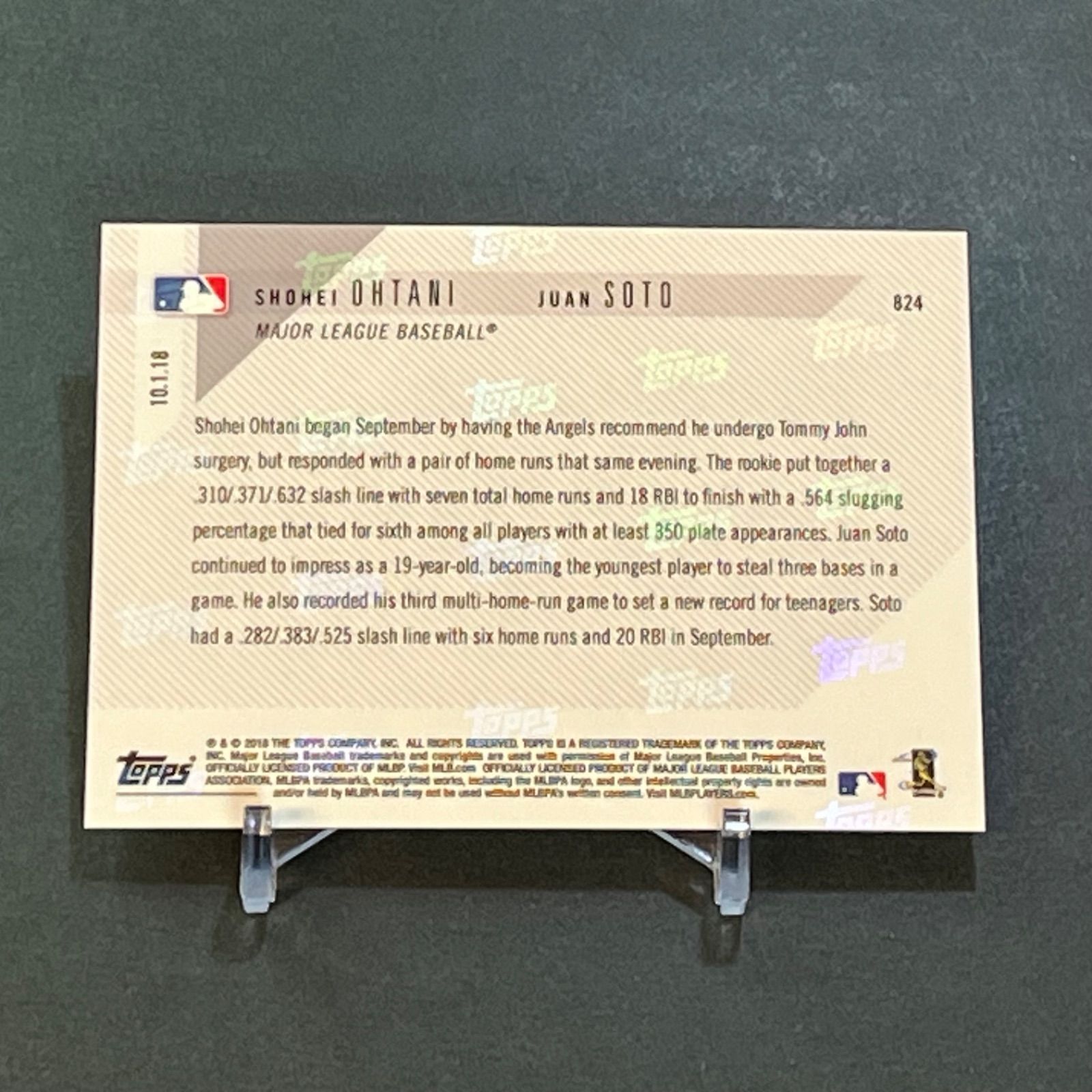 祝開幕！割】大谷翔平&ソト2018年9月月間新人MVP記念 Topps now #824 