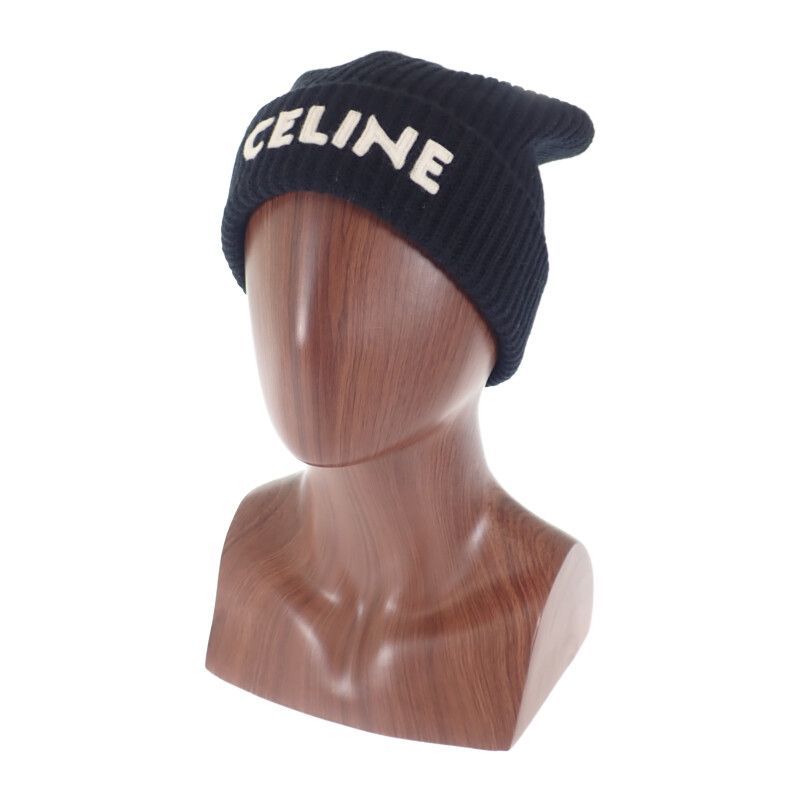激安通販の リブ編み CELINE】ニット帽 ニットキャップ ブラック ウール 帽子