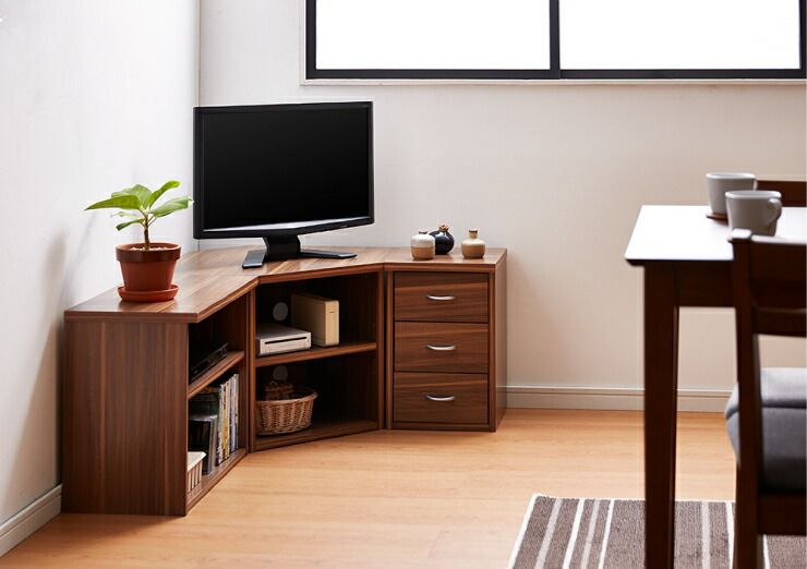 ミディアムブラウン)コーナーテレビ台3点セット 高さ45cm コーナー